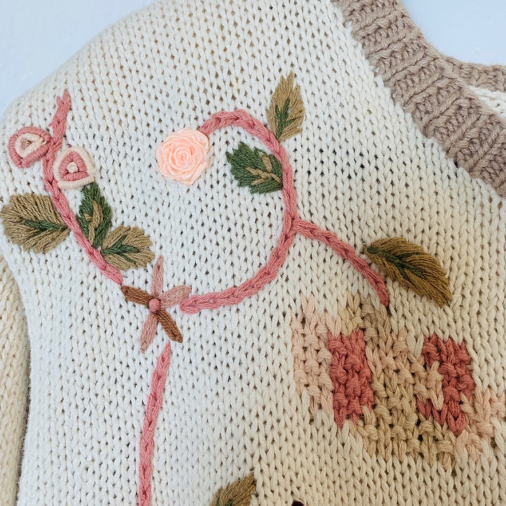 Vintage Alexa Grace Embroidered Sweater Cardigan Womens Large Cottagecore Floral - Picture 6 of 16